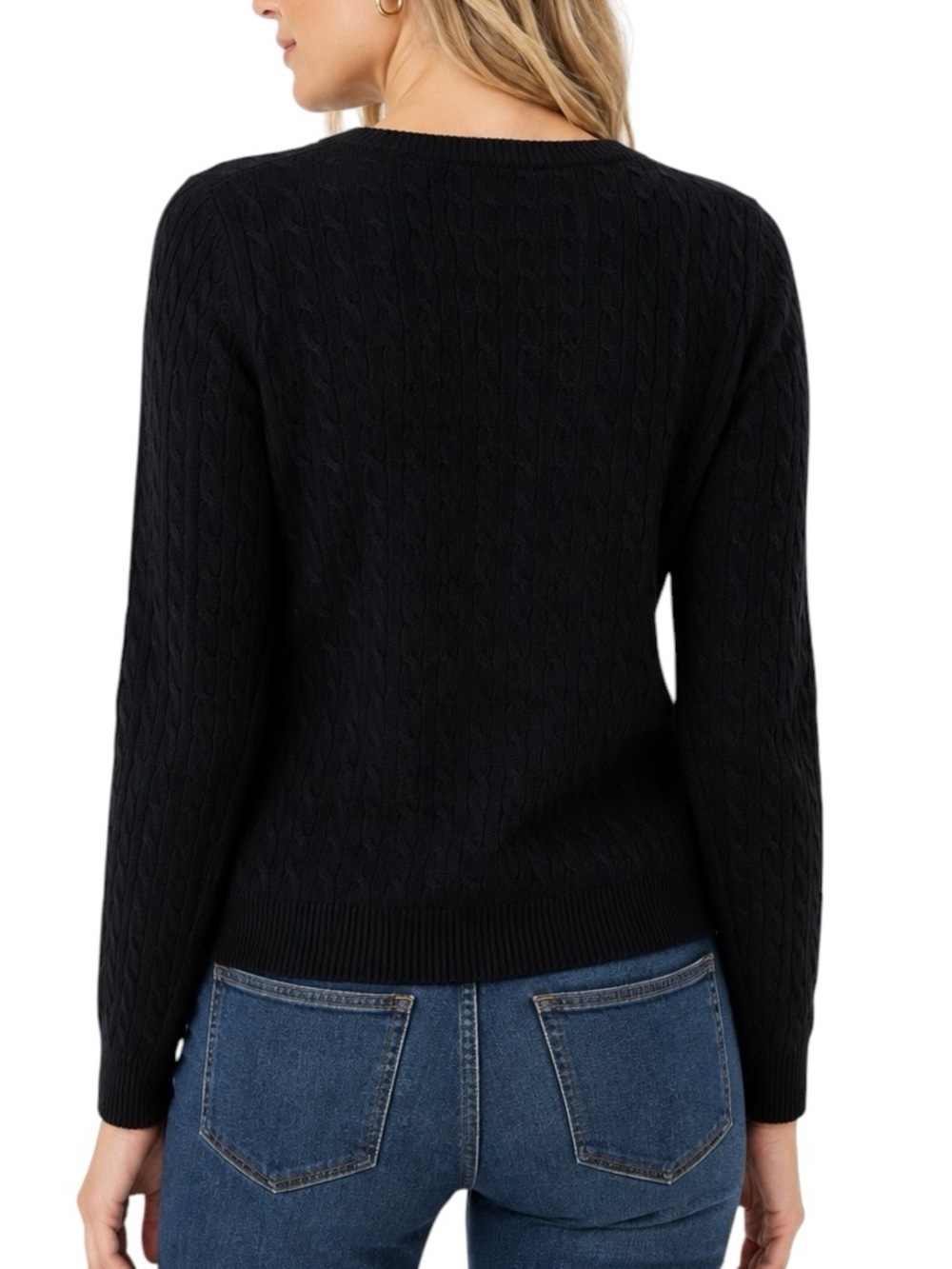 Vintage Tweeds 100% Cashmere Cable Knit Crewneck Sweater Black Size S - Picture 2 of 6